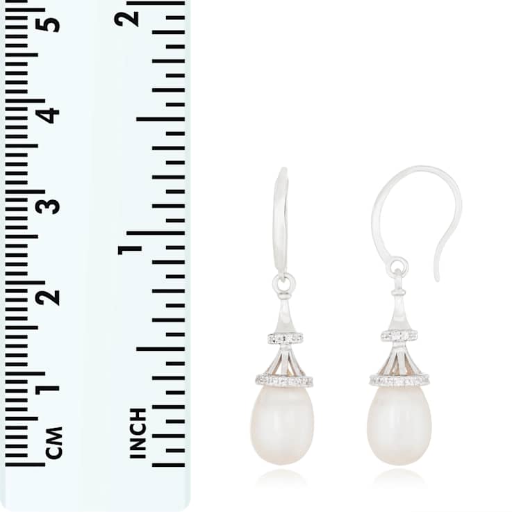 7.5-8mm White Cultured Freshwater Pearl and Cubic Zirconia Rhodium Over
Sterling Silver Earrings