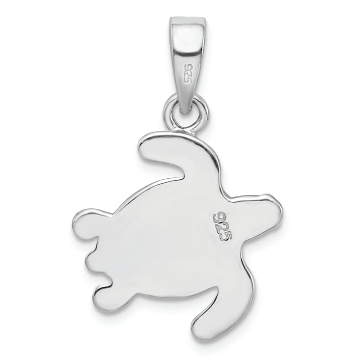 Rhodium Over Sterling Silver Green Inlay Lab Created Opal Turtle Pendant