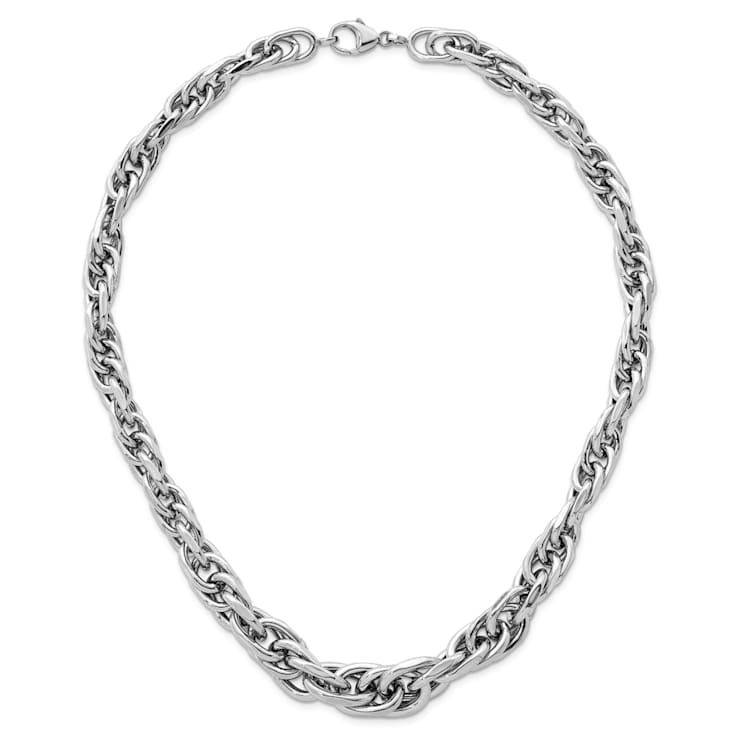 Rhodium Over Sterling Silver Polished Graduated Link Necklace