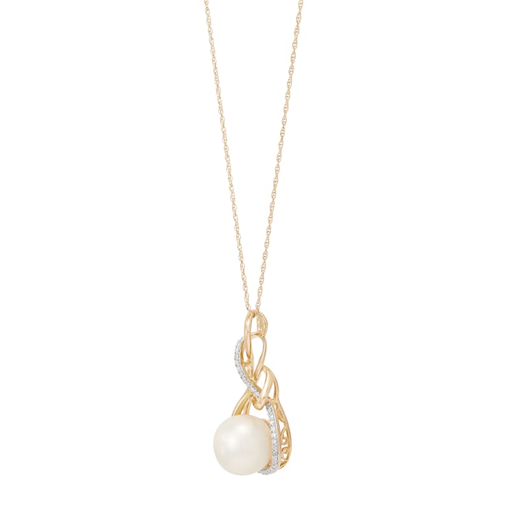 9mm Round White Freshwater Pearl and 0.08ctw Diamond 10K Yellow Gold
Pendant with Chain