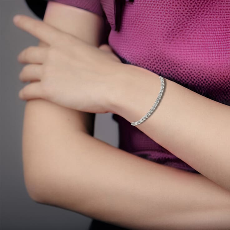 Round Moissanite Rhodium Over Sterling Silver Tennis Bracelet