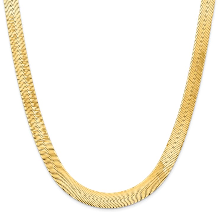 14K Yellow Gold 10mm Silky Herringbone Chain Necklace