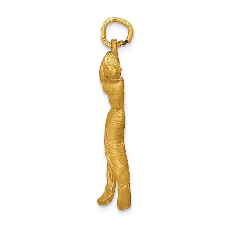 14k Yellow Gold Satin Diamond-Cut Male Golfer Charm