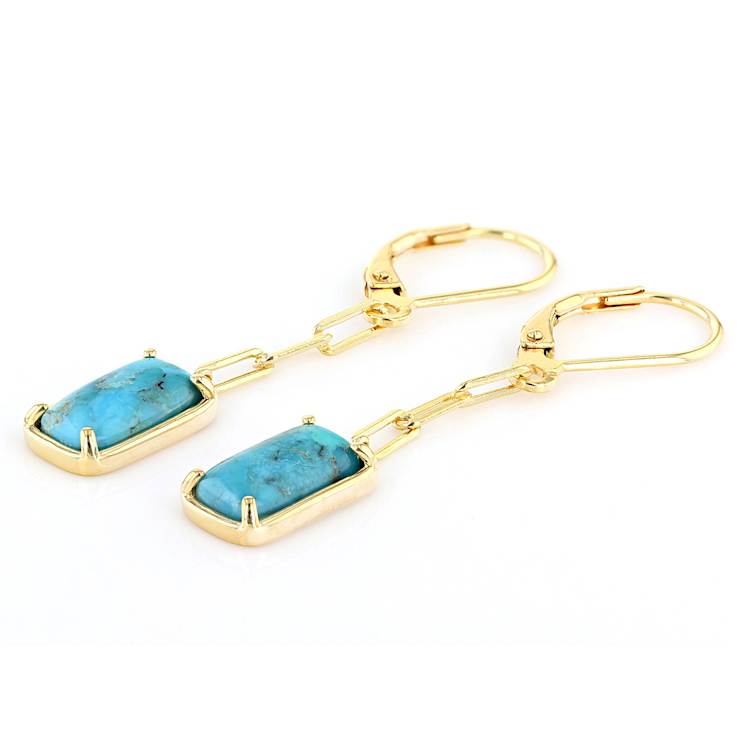 Turquoise Square Cushion Earrings In 18K Gold Over Sterling Silver