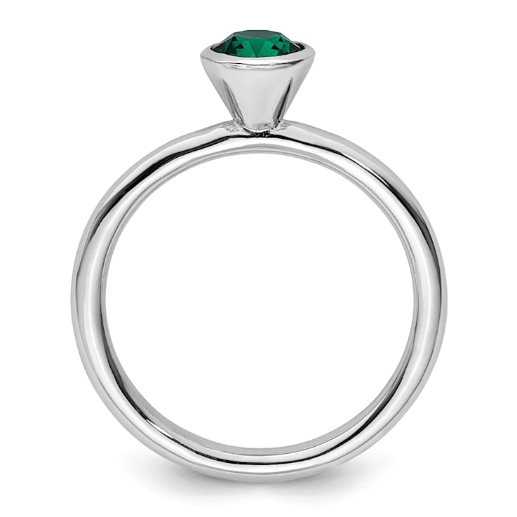 Sterling Silver Stackable Expressions High 5mm Green Crystal Ring