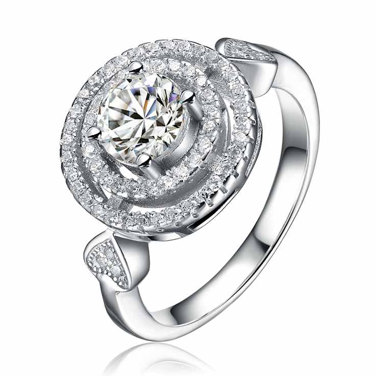 CZ Halo Ring In Sterling Silver