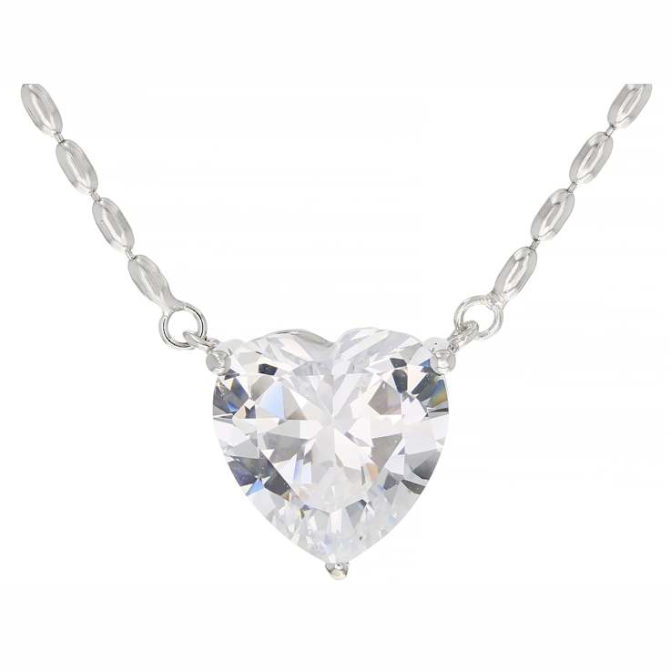 Heart Shape CZ Solitare Station Pendant Necklace in Rhodium Over
Sterling Silver