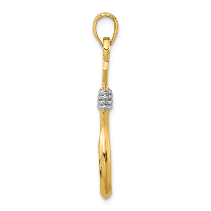 14K Two-tone Gold  3D Fish Hook with Rope Charm