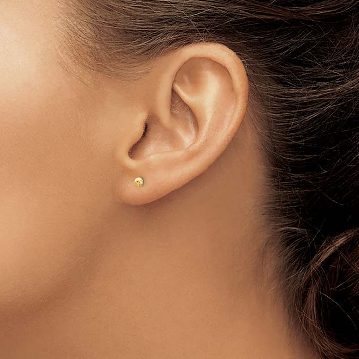 14k Yellow Gold Diamond-Cut 3mm Puffed Circle Stud Earrings