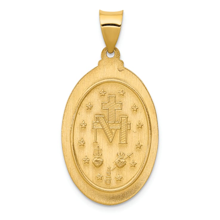 14K Yellow Gold Hollow Miraculous Medal Oval Pendant