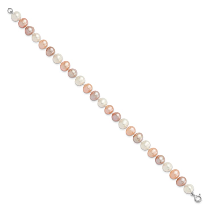 Rhodium Over Sterling Silver Multi-color Freshwater Pearl
Necklace/Bracelet/Earring Set