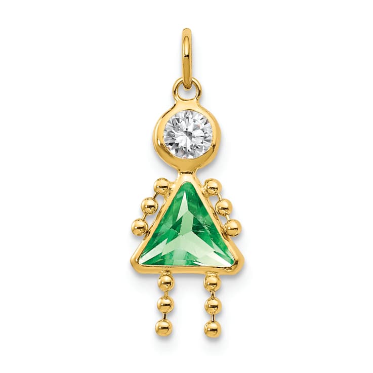 10k Yellow Gold Green Peridot Simulant August Birthstone and Clear Cubic
Zirconia Girl Charm