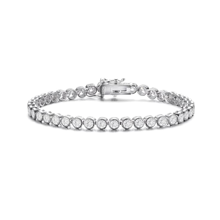 CZ Tennis Bracelet In White Rhodium Over Brass