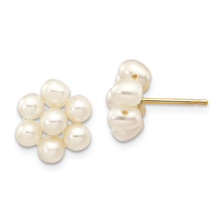 10k Yellow Gold 3-4mm White Egg Freshwater Cultured Pearl 11mm Flower
Stud Earrings
