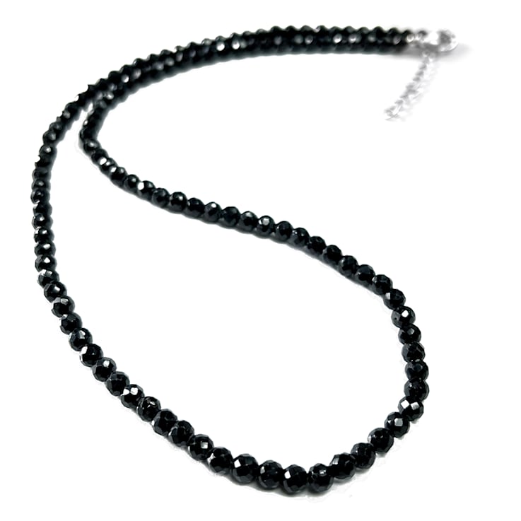 Black Spinel Beaded Necklace In Sterling Silver