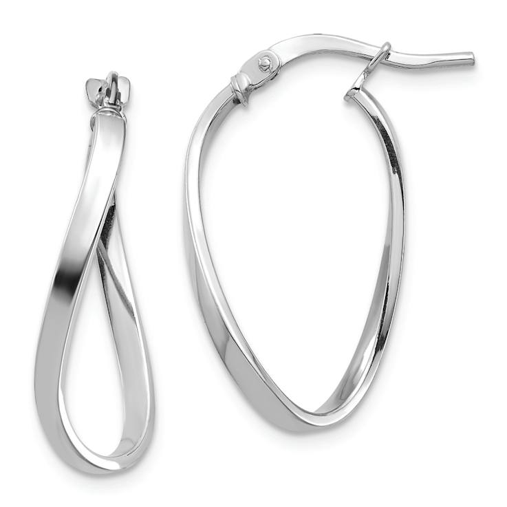 Rhodium Over 14k White Gold Polished 15/16" Wavy Hoop Earrings