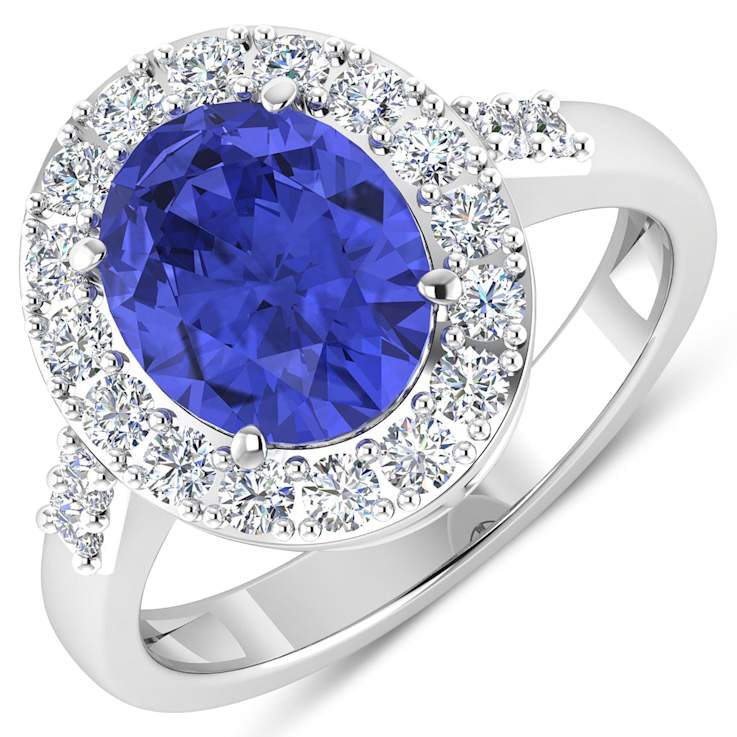 2.81ctw Violet Tanzanite and Diamond 14K White Gold Halo Ring