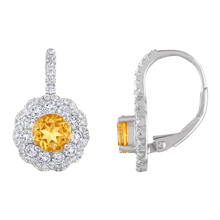 Citrine and White Topaz Leverback Sterling Silver Earrings 3.02ctw