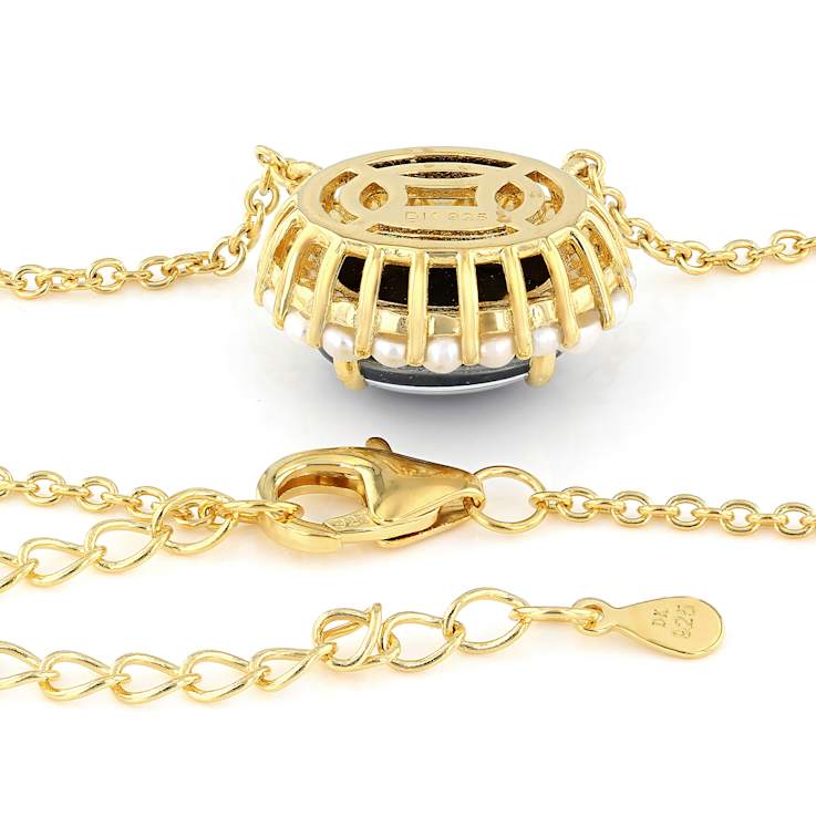 Australian Opal Triplet And Cultured Seed Pearl Station Necklace In 18K
Gold Over Sterling Silver