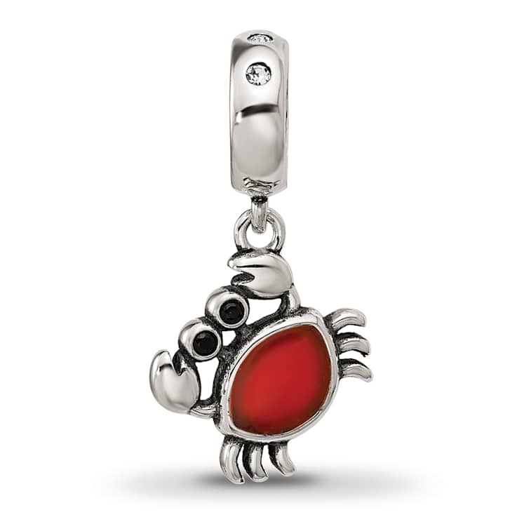 Sterling Silver Crystal and Enamel Crab Dangle Bead