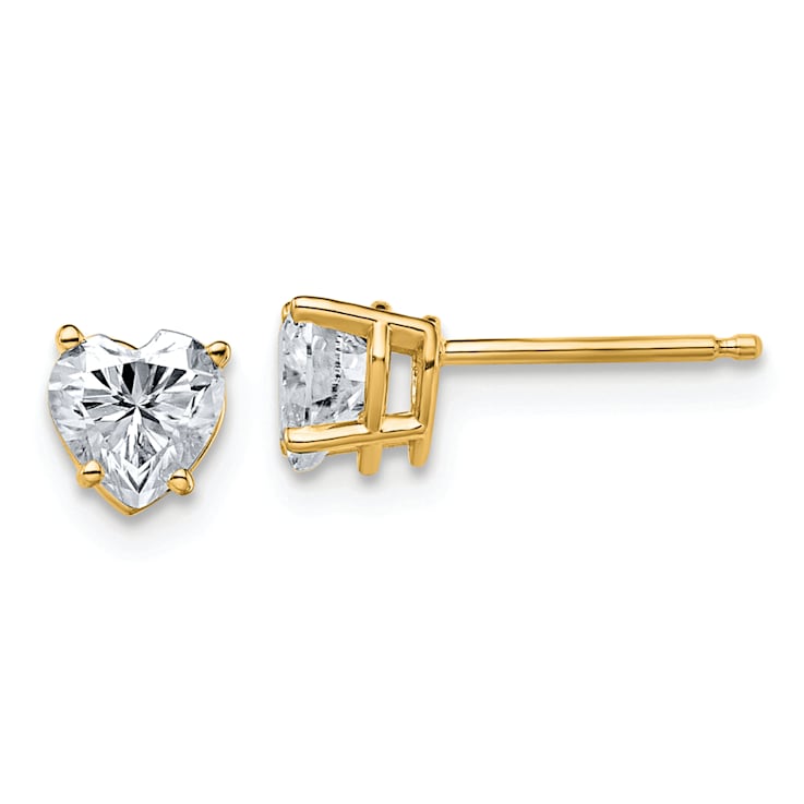 14K Yellow Gold 1ct. 5.0mm Heart G H I True Light Moissanite Earrings