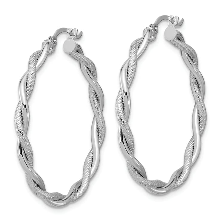 Rhodium Over 14k White Gold Large Polished and Diamond-Cut 1 5/16"
Twisted Hoop Earrings