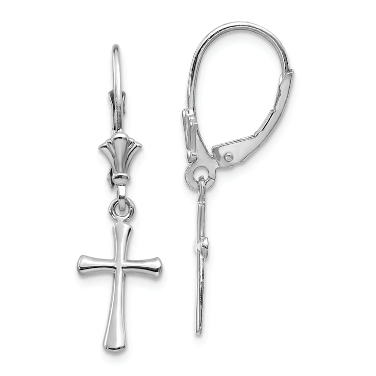 Rhodium Over 14k White Gold Polished Cross Dangle Earrings
