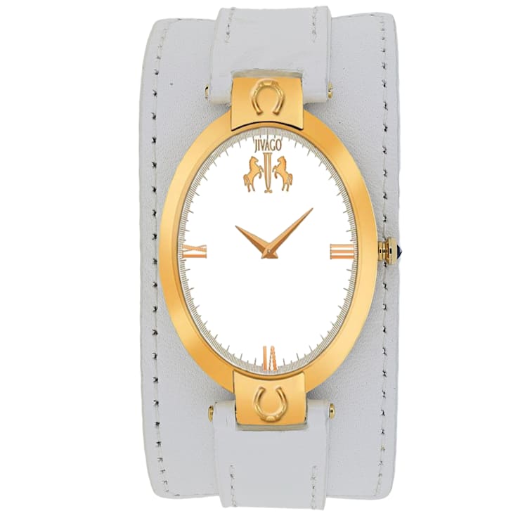 Jivago Women's Good luck White Dial, Yellow Bezel, White Leather Strap Watch