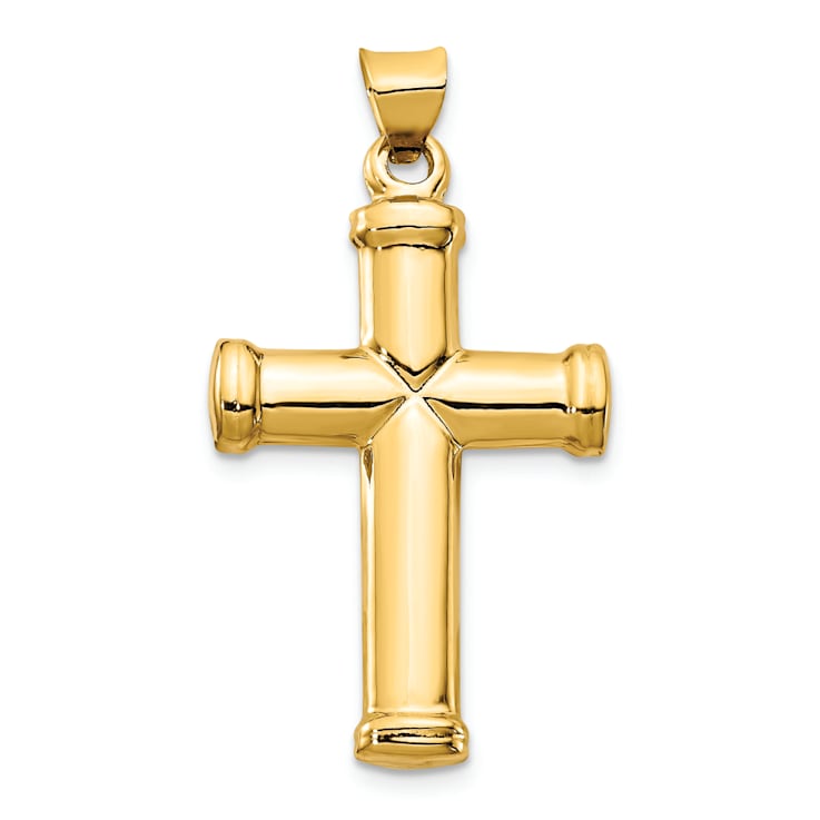 14k Yellow Gold 3D Polished Stamping Cross Pendant