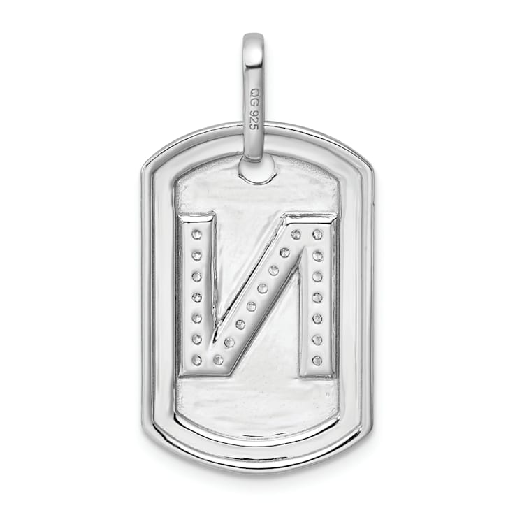 Rhodium Over 14k White Gold Diamond Initial N Dog Tag Charm