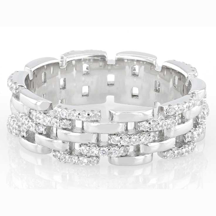 Stacking Link CZ Band Ring In Sterling Silver