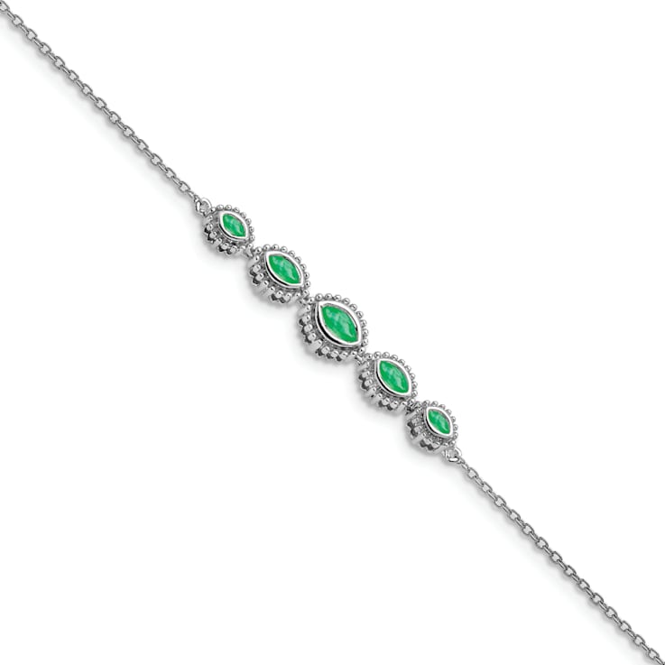 Rhodium Over 14k White Gold Marquise Emerald Bracelet
