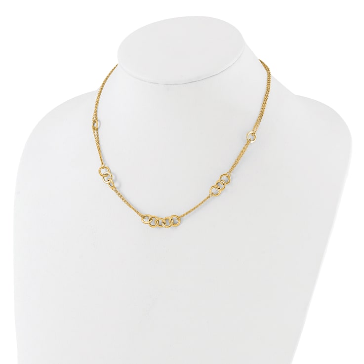 14K Yellow Gold Polished 2-Strand Linked Circle Necklace