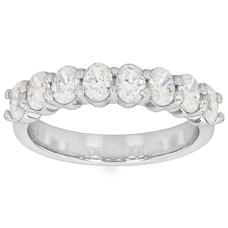 Oval CZ Set Of Two Stackable Band Rings In Rhodium Over Brass 5.30ctw