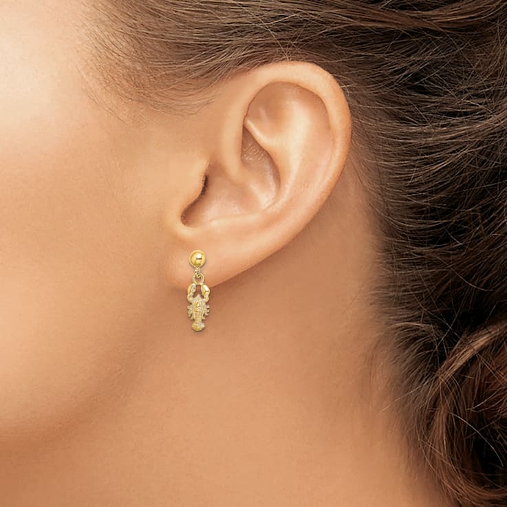 14K Yellow Gold Textured Lobster Dangle Earrings