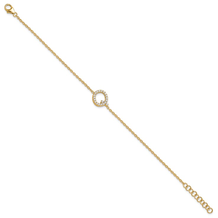 14k Yellow Gold Diamond Sideways Letter Q Bracelet