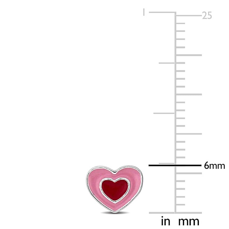 Children's Pink and Red Enamel Heart Stud Earrings in Sterling Silver