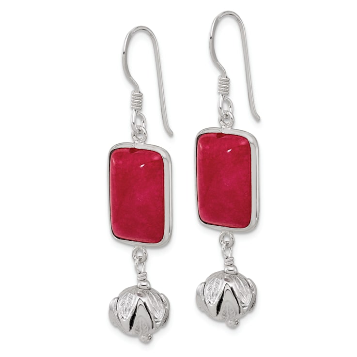 Sterling Silver Red Jadeite Dangle Shepherd Hook Earrings