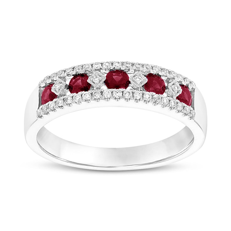 Ruby and Diamond 14k White Gold Band Ring 0.59ctw