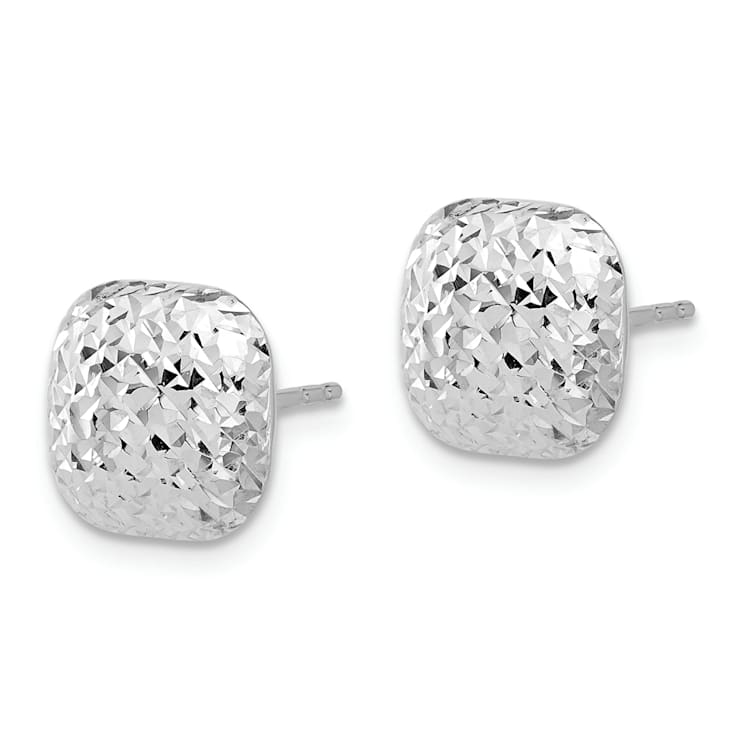 Rhodium Over 14k White Gold Polished and Diamond-Cut 10mm Puffed Square
Stud Earrings