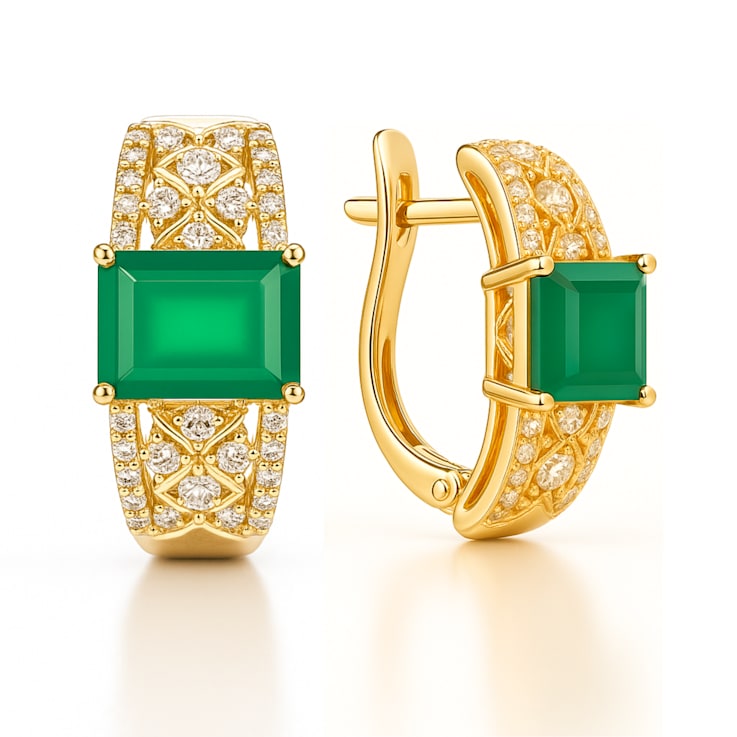 Green Agate 14k Yellow Gold Over Sterling Silver Hoop Earrings