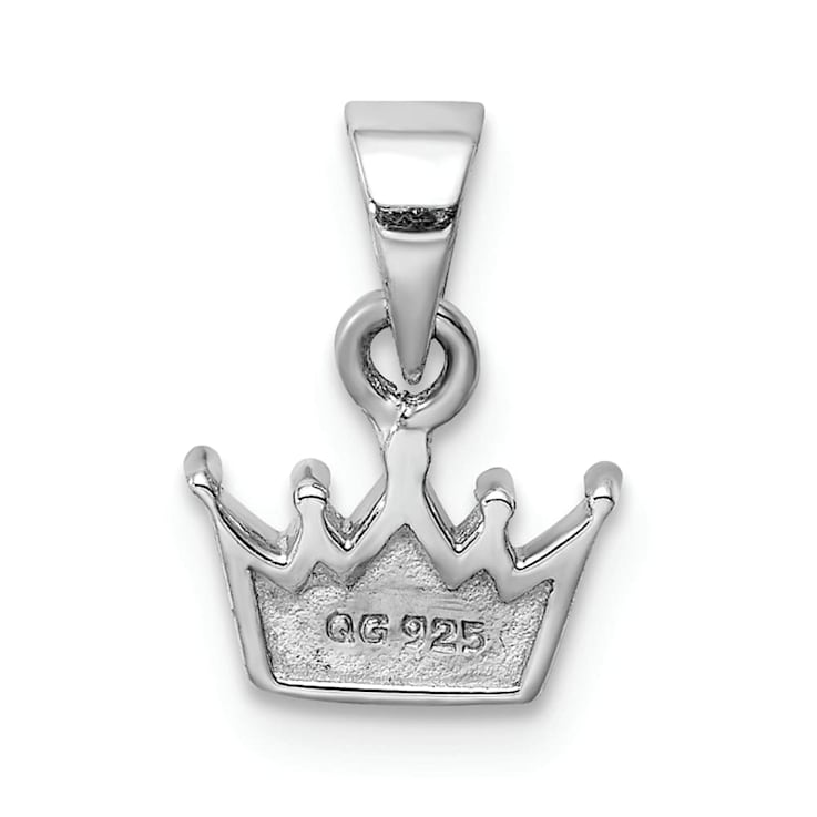 Rhodium Over Sterling Silver Pink Enameled Heart Crown Children's Pendant