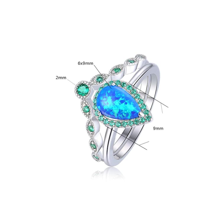 Lab Created Blue Opal and Green Nanocrystal Rhodium Over Sterling Silver
Stackable Ring and Band Set