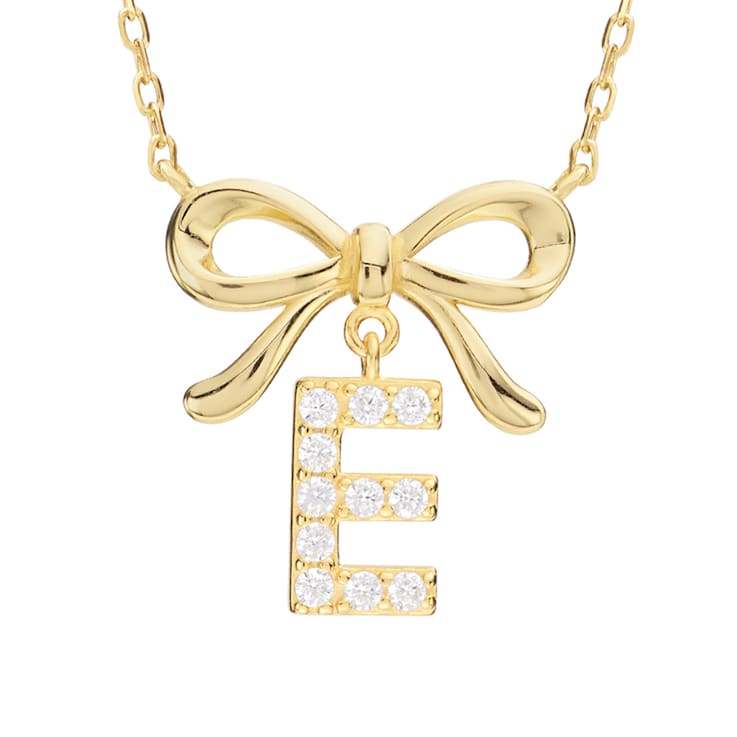 Initial E Bow CZ Necklace In 14K Gold Over Sterling Silver 0.23ctw