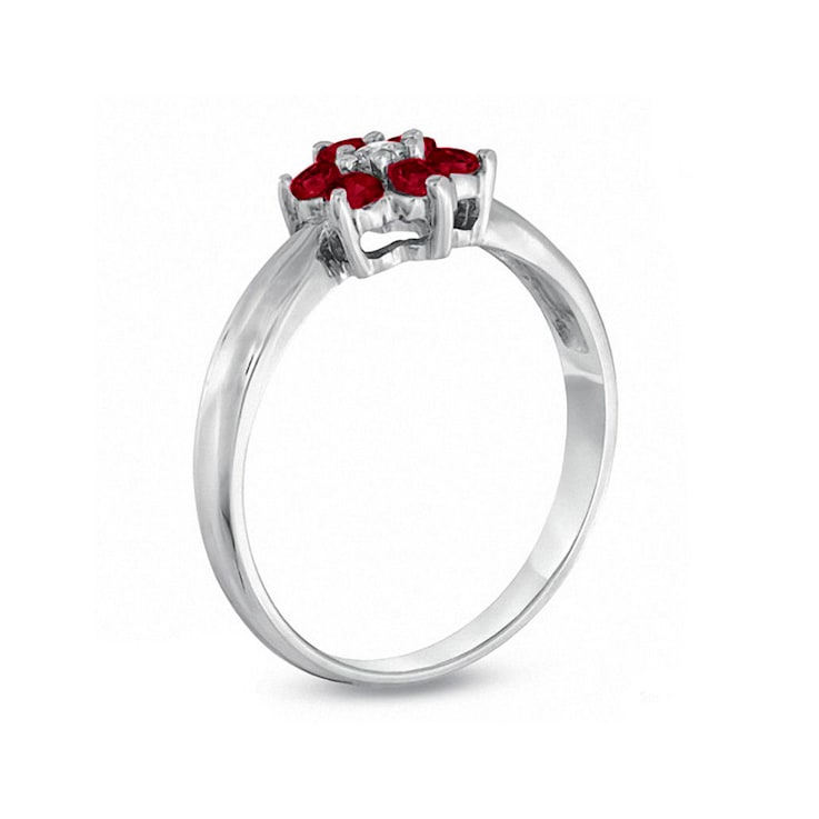 0.43ctw Ruby and Diamond Flower Cluster Ring in 14k White Gold