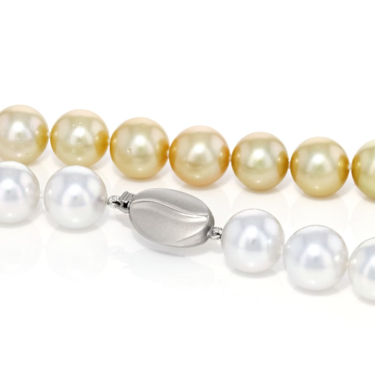 Ombre Golden and White South Sea Cultured Pearl 14k White Gold 30