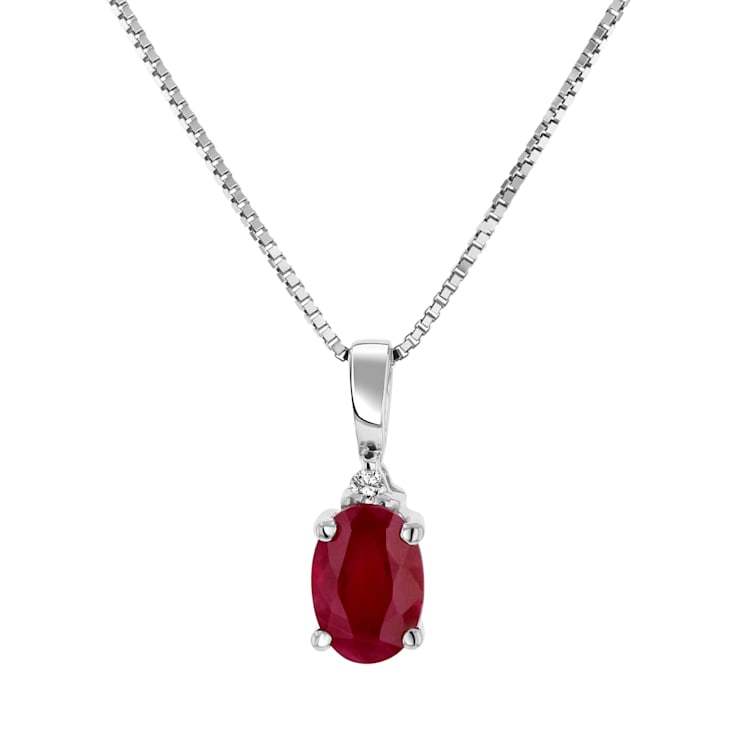 0.55ctw Oval Ruby and Round White Diamond Accent Pendant in 14k White Gold