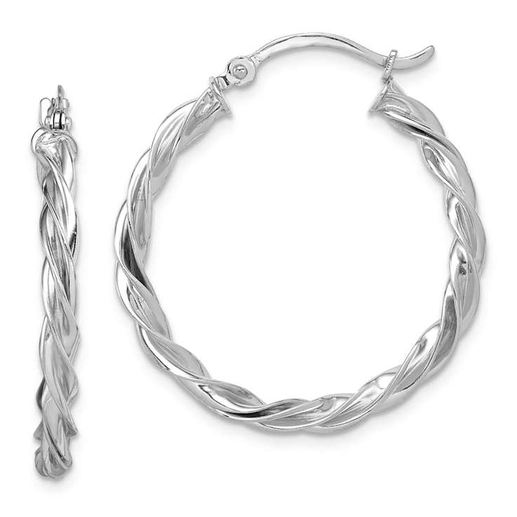 Rhodium Over 14k White Gold Polished 1 1/16" Twisted Hoop Earrings
