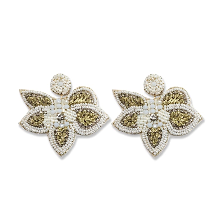 White Seed Beads With Clear Crystal Butterfly Earring