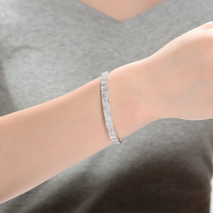 CZ Two-Row Bangle Bracelet In Sterling Silver